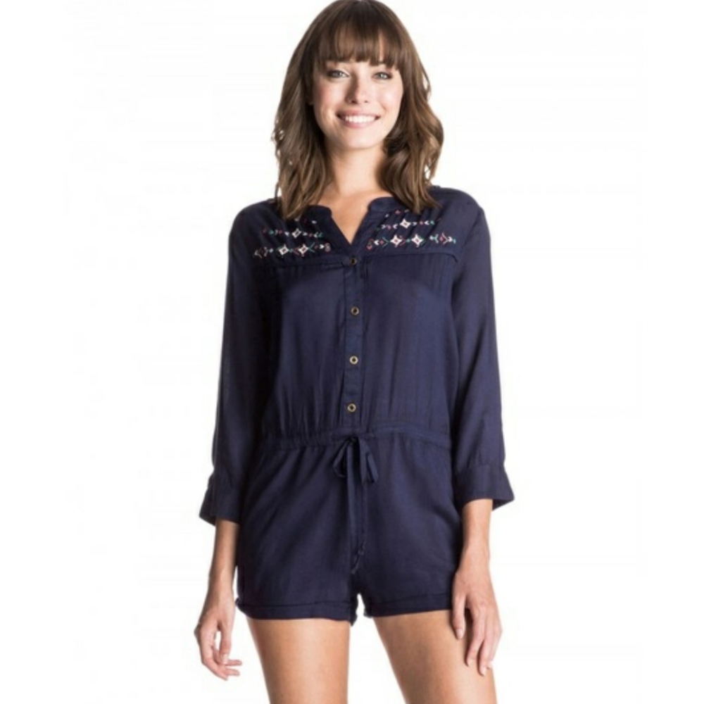 Roxy Embroidered Long Sleeve Romper Blue Size XS